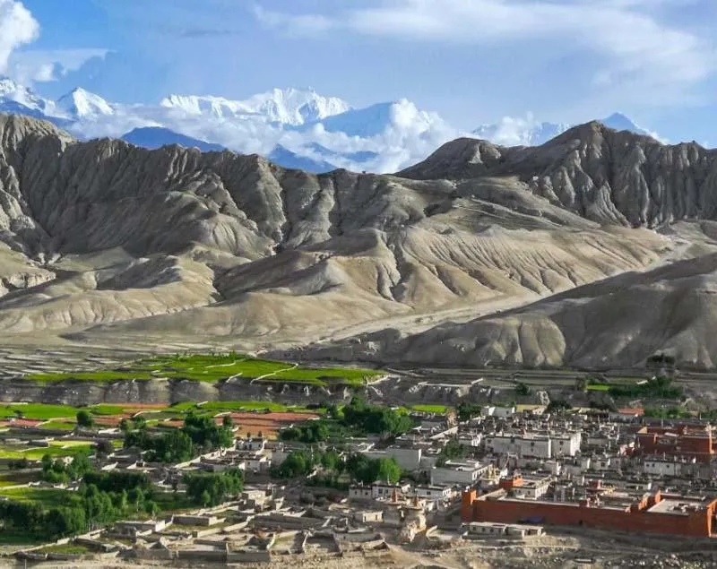 Lo Manthang and the lunar landscape of Upper Mustang
